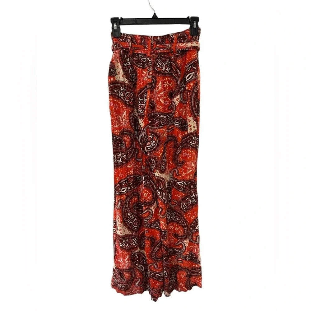 Free People Wide Leg Pants Women's Size Small Red Orange Paisley Print